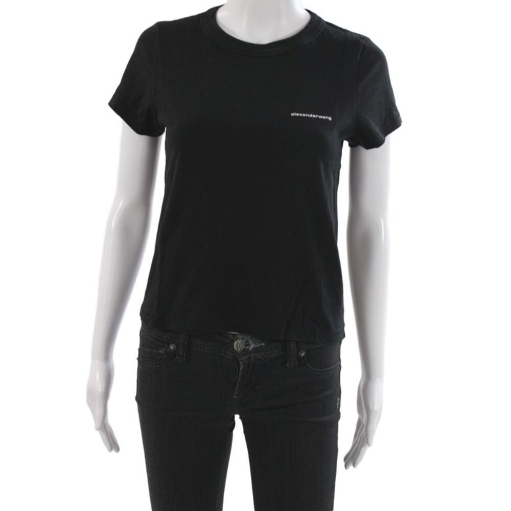Alexander Wang Women Cropped Jersey T-Shirt Black Crewneck Short Sleeve Size XS